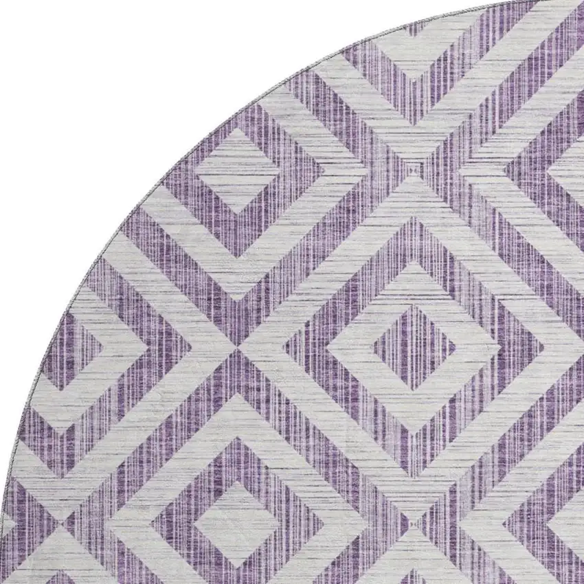 8' Purple And Ivory Geometric Washable Round Rug With UV Protection Photo 4