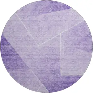 Photo of 8' Purple And Ivory Geometric Washable Round Rug With UV Protection