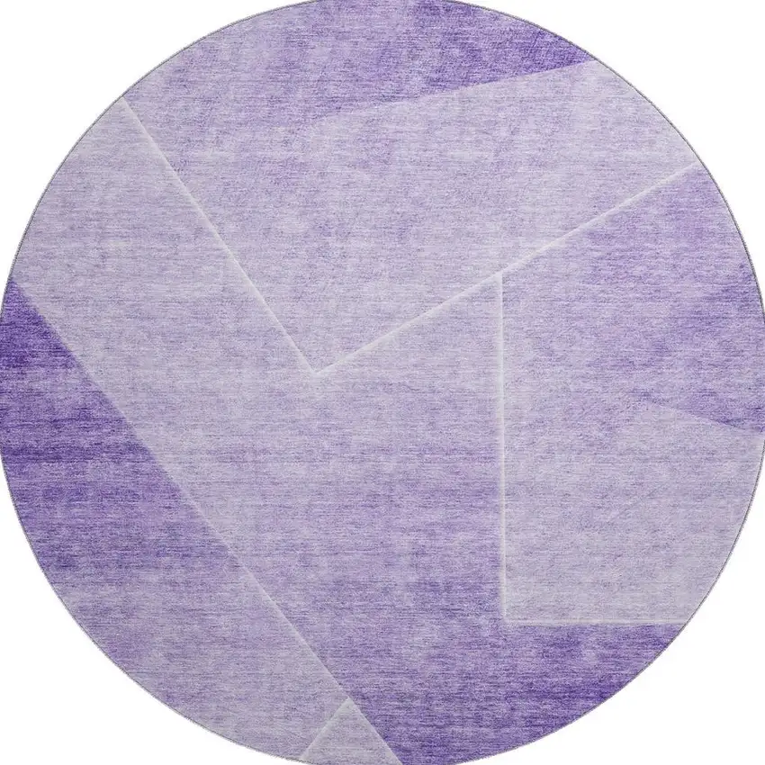 8' Purple And Ivory Geometric Washable Round Rug With UV Protection Photo 3