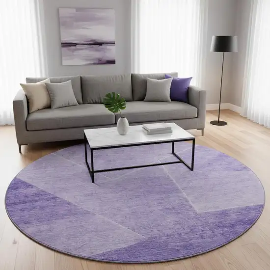 8' Purple And Ivory Geometric Washable Round Rug With UV Protection Photo 2