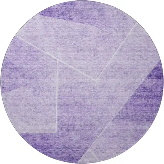 8' Purple And Ivory Geometric Washable Round Rug With UV Protection Photo 4