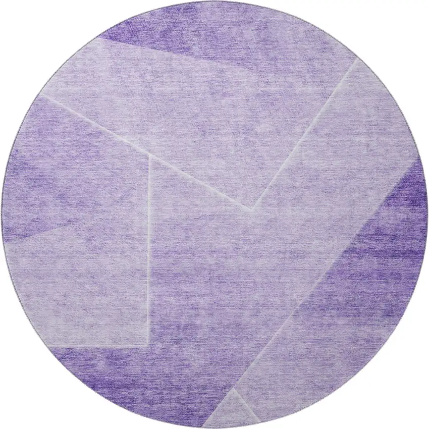 8' Purple And Ivory Geometric Washable Round Rug With UV Protection Photo 4