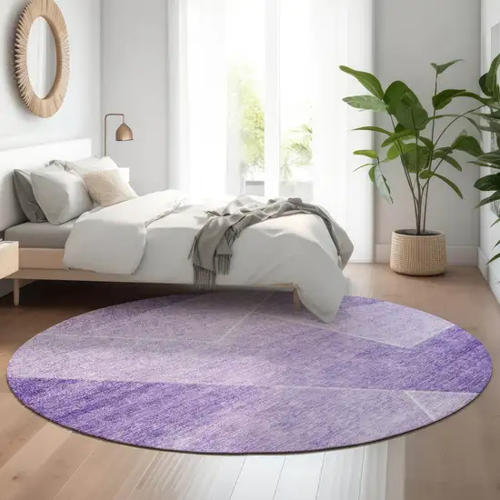 8' Purple And Ivory Geometric Washable Round Rug With UV Protection Photo 5