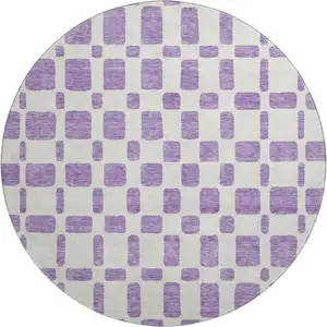 Photo of 8' Purple And Ivory Geometric Washable Round Rug With UV Protection
