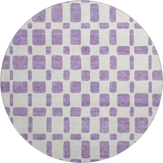 8' Purple And Ivory Geometric Washable Round Rug With UV Protection Photo 1