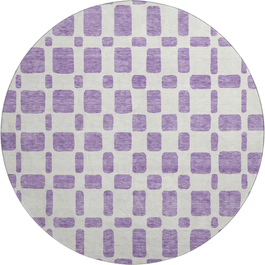 8' Purple And Ivory Geometric Washable Round Rug With UV Protection Photo 1