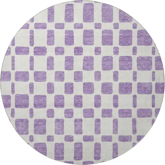 8' Purple And Ivory Geometric Washable Round Rug With UV Protection Photo 4
