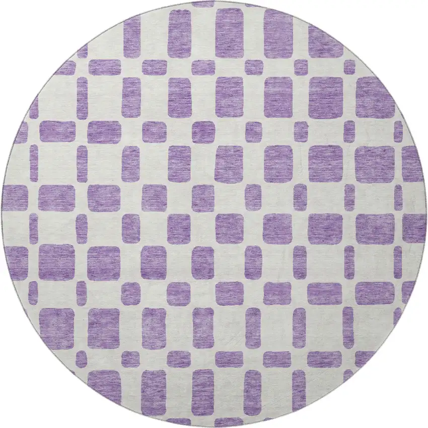 8' Purple And Ivory Geometric Washable Round Rug With UV Protection Photo 4