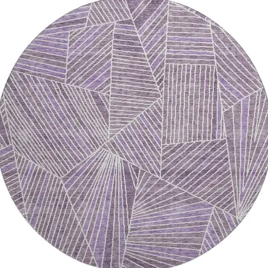 8' Purple And Ivory Geometric Washable Round Rug With UV Protection Photo 4