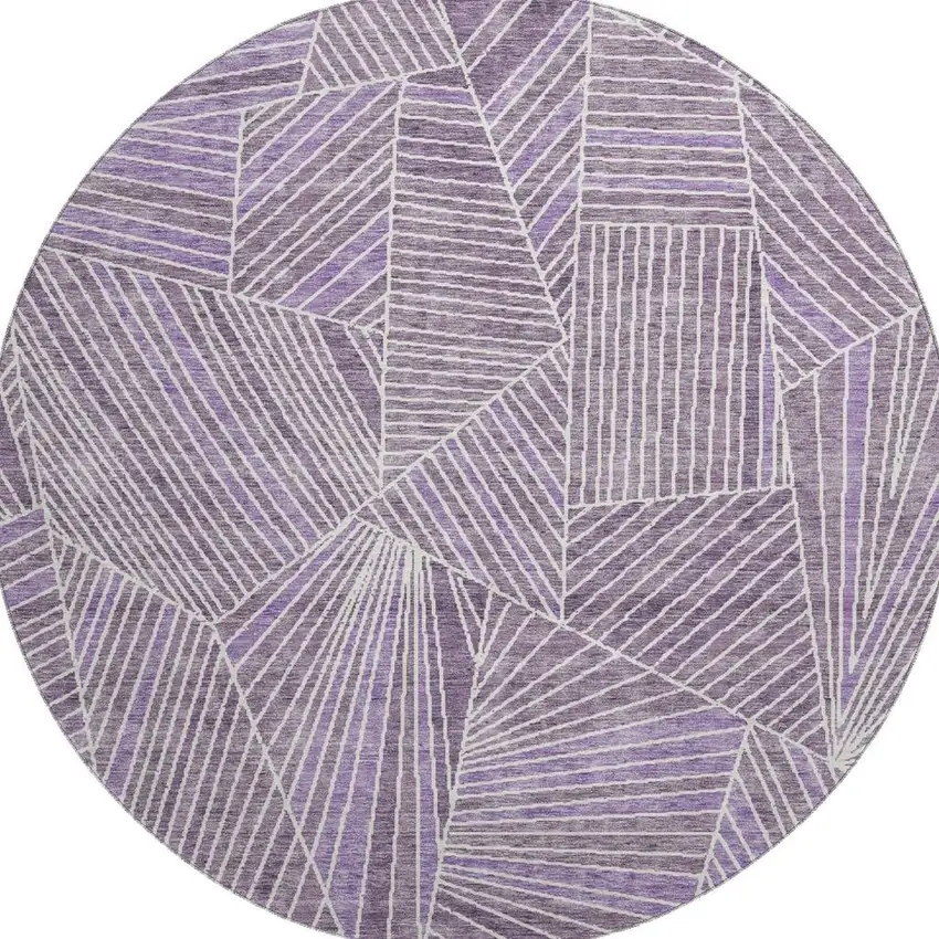8' Purple And Ivory Geometric Washable Round Rug With UV Protection Photo 4