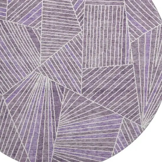 8' Purple And Ivory Geometric Washable Round Rug With UV Protection Photo 3