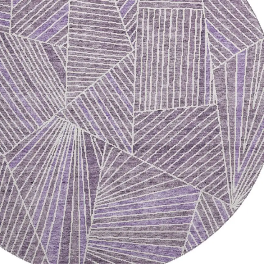 8' Purple And Ivory Geometric Washable Round Rug With UV Protection Photo 3