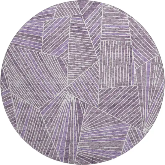 8' Purple And Ivory Geometric Washable Round Rug With UV Protection Photo 1