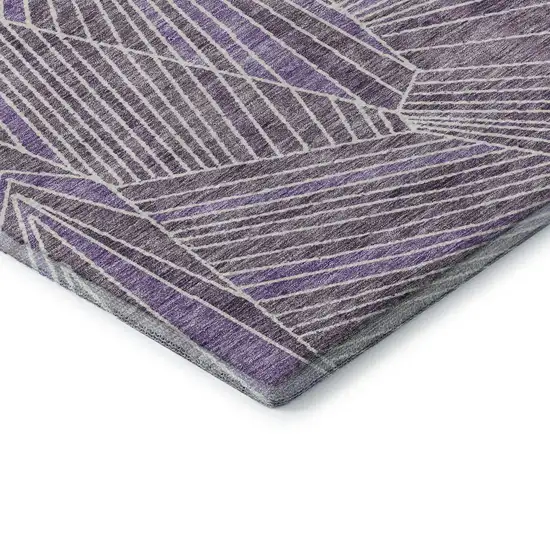 8' Purple And Ivory Geometric Washable Round Rug With UV Protection Photo 7