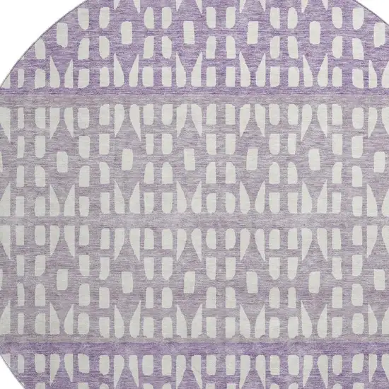 8' Purple And Ivory Geometric Washable Round Rug With UV Protection Photo 2