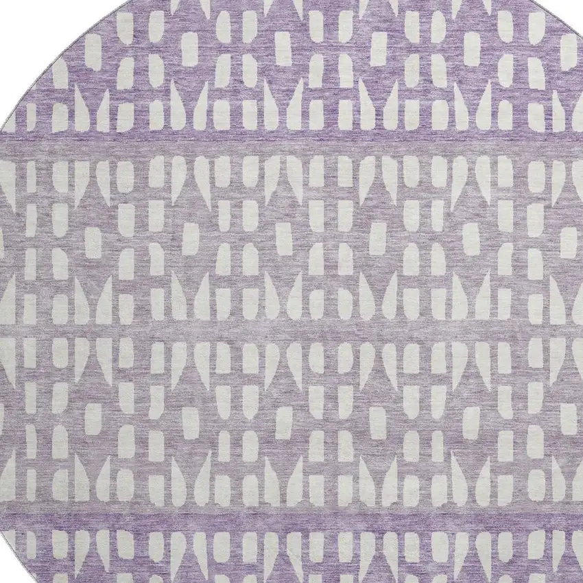 8' Purple And Ivory Geometric Washable Round Rug With UV Protection Photo 2