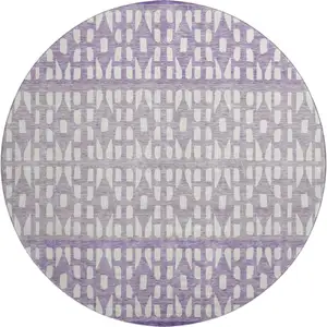 Photo of 8' Purple And Ivory Geometric Washable Round Rug With UV Protection