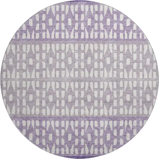 8' Purple And Ivory Geometric Washable Round Rug With UV Protection Photo 1