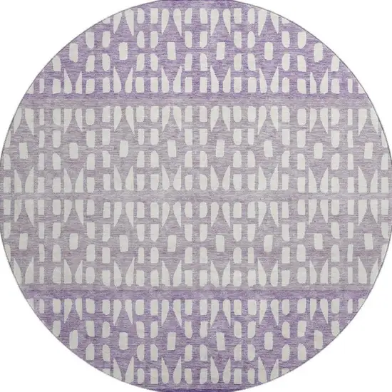 8' Purple And Ivory Geometric Washable Round Rug With UV Protection Photo 3