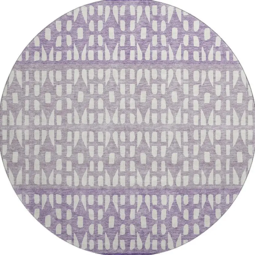 8' Purple And Ivory Geometric Washable Round Rug With UV Protection Photo 3