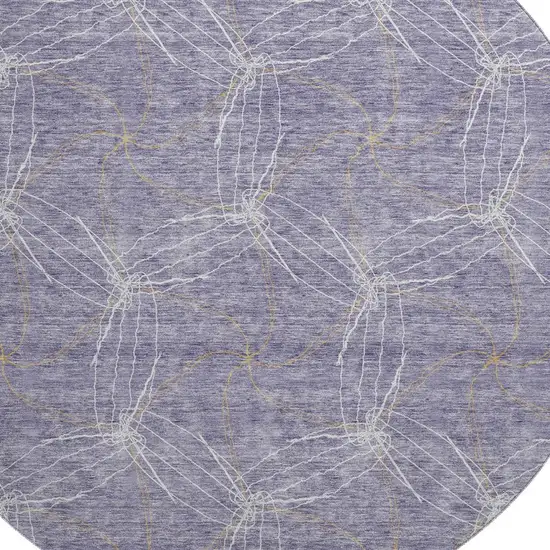 8' Purple And Ivory Geometric Washable Round Rug With UV Protection Photo 2