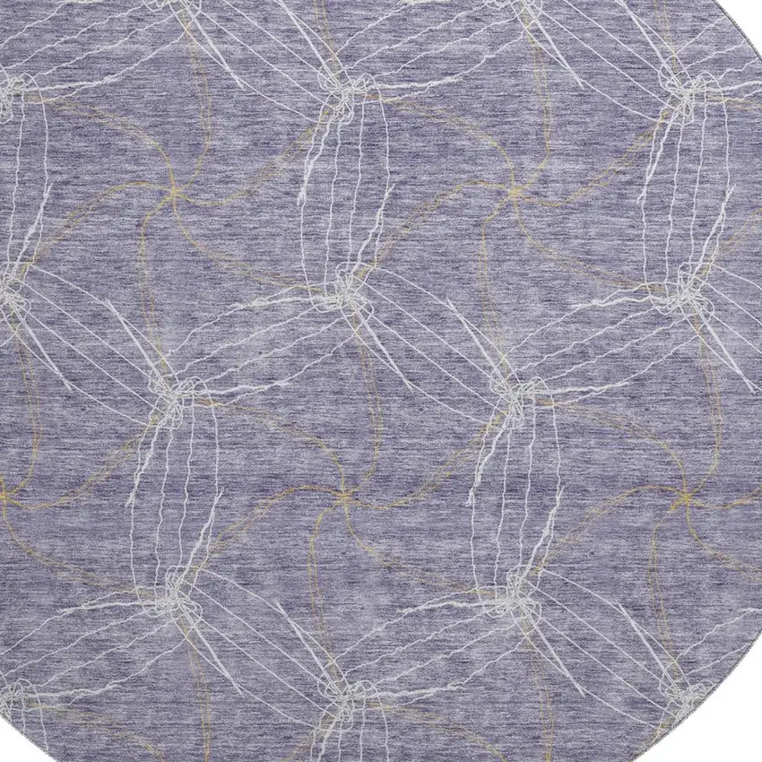 8' Purple And Ivory Geometric Washable Round Rug With UV Protection Photo 2