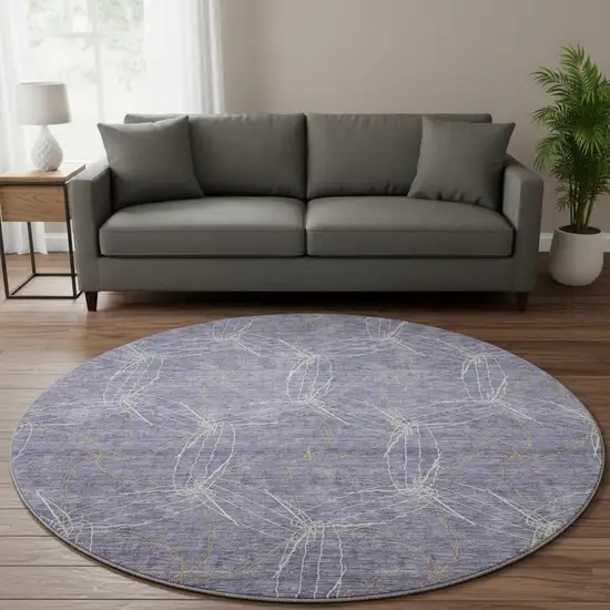 8' Purple And Ivory Geometric Washable Round Rug With UV Protection Photo 2