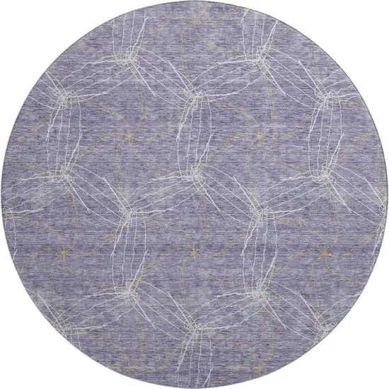 8' Purple And Ivory Geometric Washable Round Rug With UV Protection Photo 1