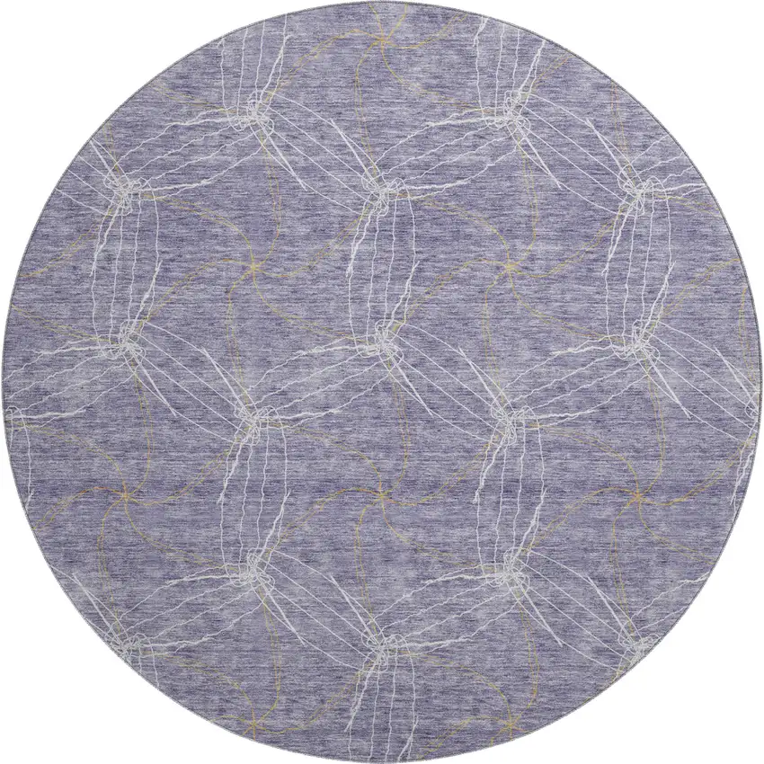 8' Purple And Ivory Geometric Washable Round Rug With UV Protection Photo 1