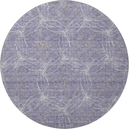 8' Purple And Ivory Geometric Washable Round Rug With UV Protection Photo 3