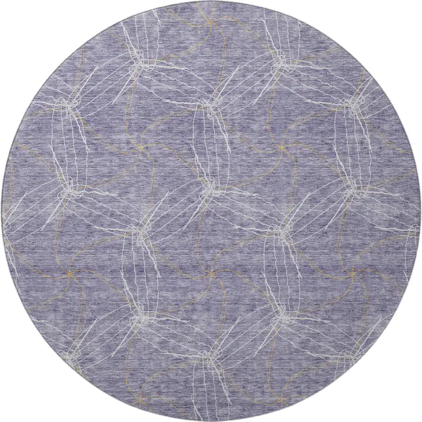 8' Purple And Ivory Geometric Washable Round Rug With UV Protection Photo 3