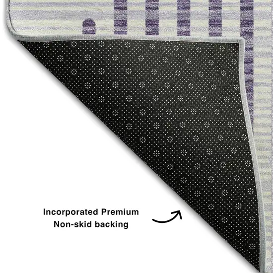 8' Purple And Ivory Geometric Washable Round Rug With UV Protection Photo 5