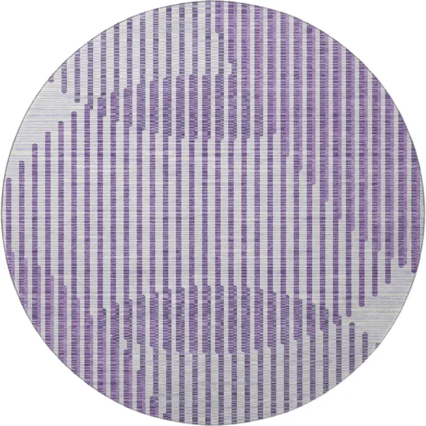 8' Purple And Ivory Geometric Washable Round Rug With UV Protection Photo 3