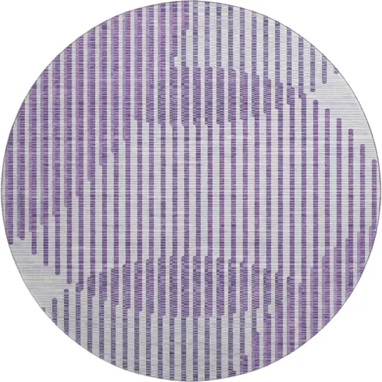 8' Purple And Ivory Geometric Washable Round Rug With UV Protection Photo 1