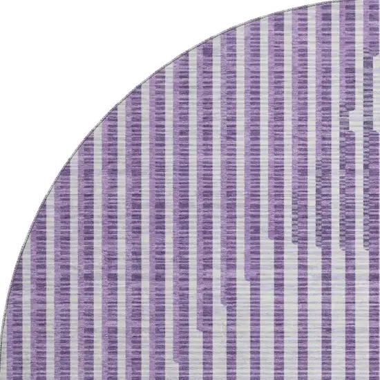8' Purple And Ivory Geometric Washable Round Rug With UV Protection Photo 2