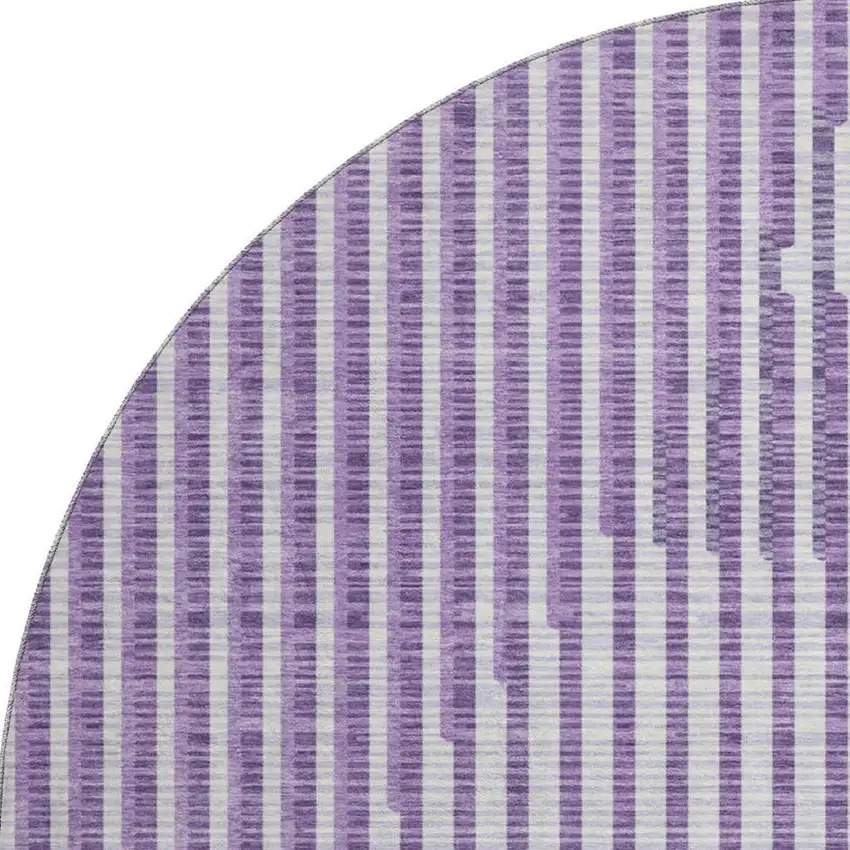 8' Purple And Ivory Geometric Washable Round Rug With UV Protection Photo 2
