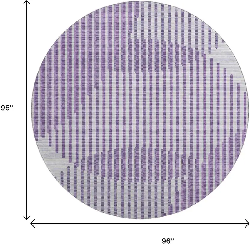 8' Purple And Ivory Geometric Washable Round Rug With UV Protection Photo 9