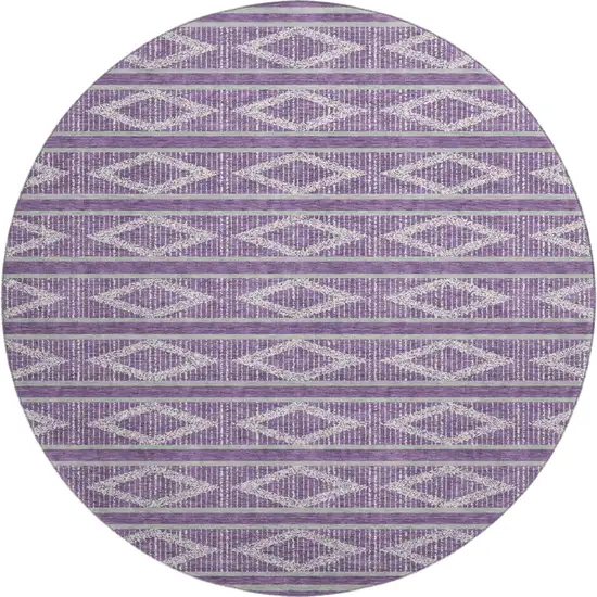 8' Purple And Ivory Geometric Washable Round Rug With UV Protection Photo 1