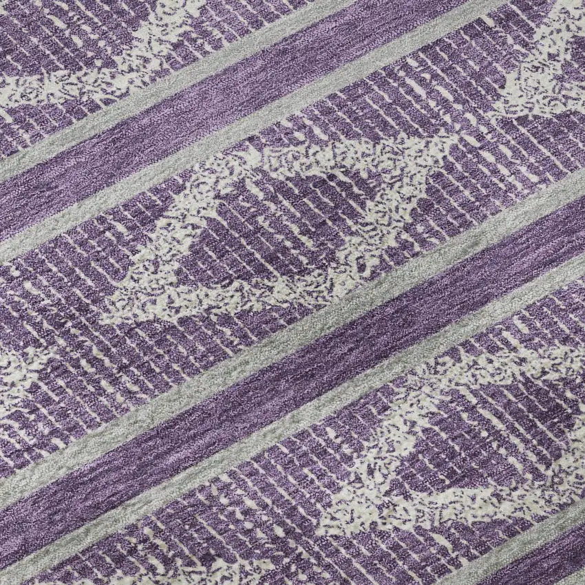 8' Purple And Ivory Geometric Washable Round Rug With UV Protection Photo 8