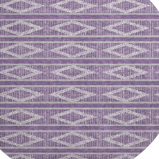8' Purple And Ivory Geometric Washable Round Rug With UV Protection Photo 2