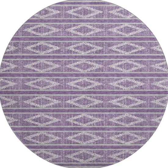 8' Purple And Ivory Geometric Washable Round Rug With UV Protection Photo 3