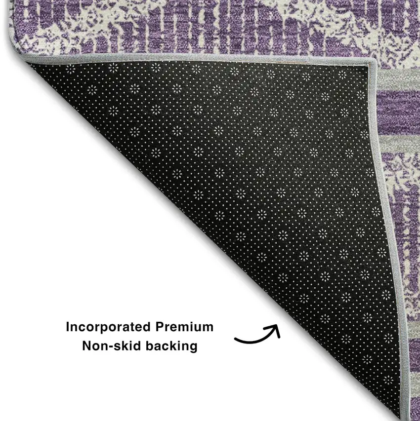 8' Purple And Ivory Geometric Washable Round Rug With UV Protection Photo 5