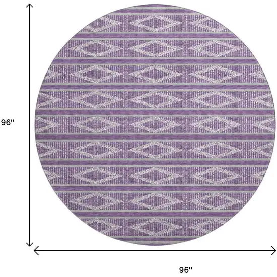 8' Purple And Ivory Geometric Washable Round Rug With UV Protection Photo 9