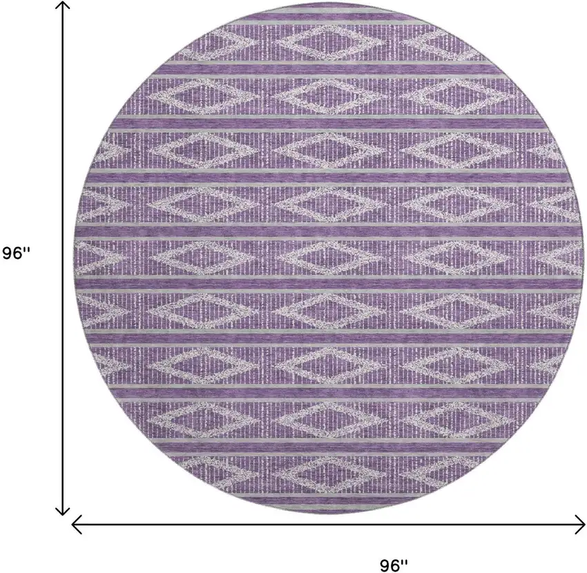 8' Purple And Ivory Geometric Washable Round Rug With UV Protection Photo 9