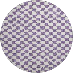 Photo of 8' Purple And Ivory Geometric Washable Round Rug With UV Protection