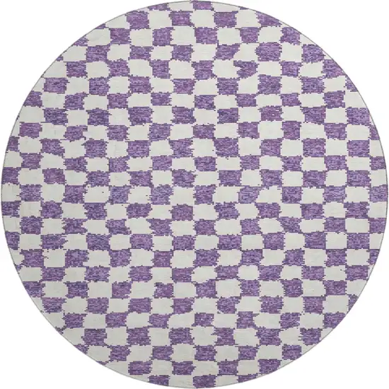 8' Purple And Ivory Geometric Washable Round Rug With UV Protection Photo 1