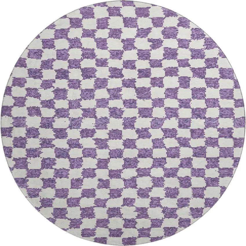 8' Purple And Ivory Geometric Washable Round Rug With UV Protection Photo 1