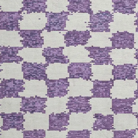 8' Purple And Ivory Geometric Washable Round Rug With UV Protection Photo 3