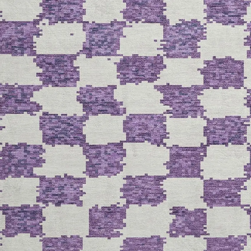 8' Purple And Ivory Geometric Washable Round Rug With UV Protection Photo 3