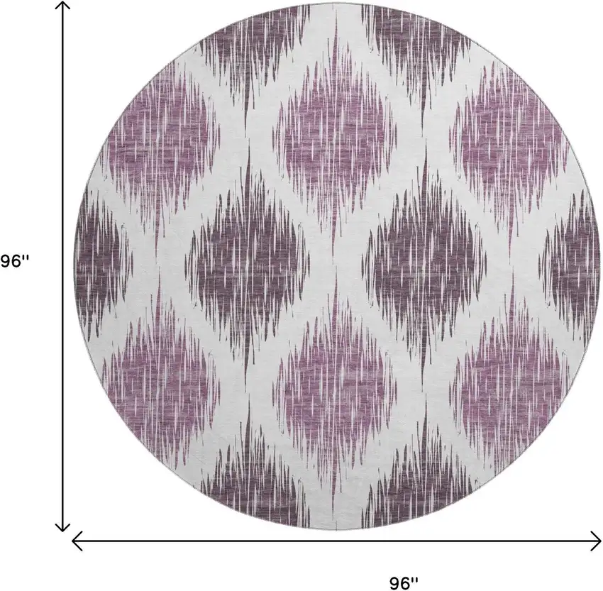 8' Purple And Ivory Ikat Washable Round Rug With UV Protection Photo 3